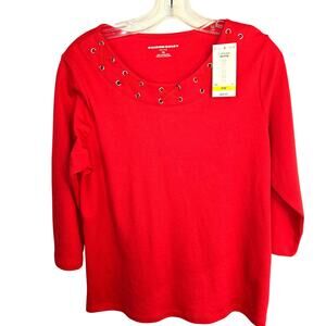 NWT Allison Daley PM Women's Red Top Shirt Blouse Petite Size Medium M MP 8 10